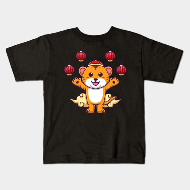 Cute chinese tiger artwork Kids T-Shirt by onama.std
